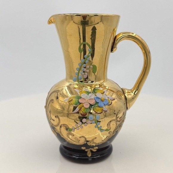 Other - Vintage Murano Tre Fuochi Ruby Red Gold Miniature Pitcher Hand Painted 4"